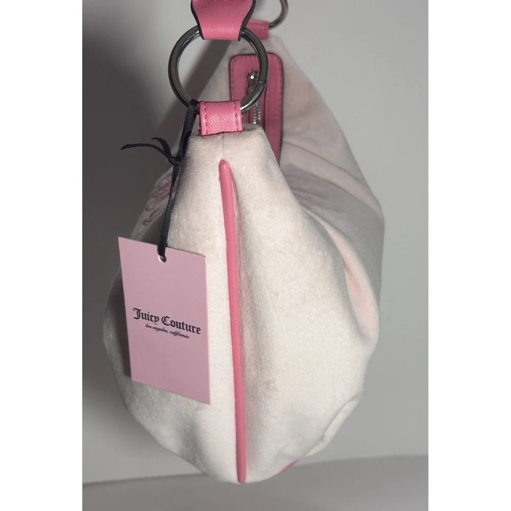 Juicy Couture Hobo Bag Juicy In Bloom Powder Blush Pink Velour Floral‎ Y2K